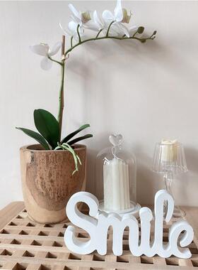 新款in家居白色微笑母桌面床头柜smil木质摆字es件