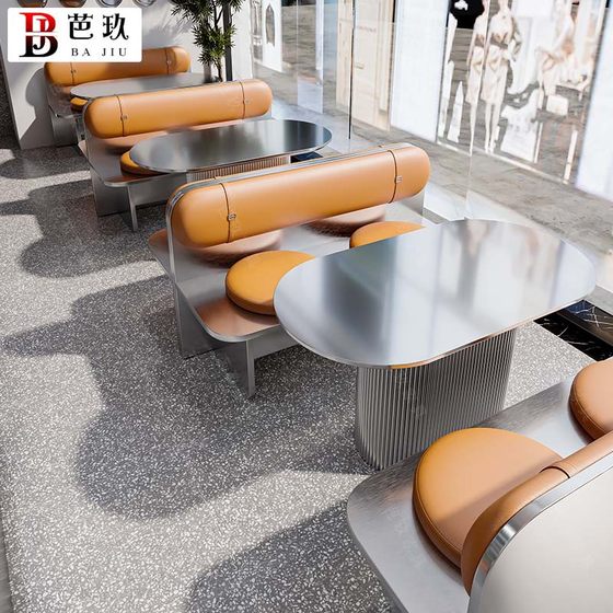 网红轻奢定制不锈钢奶茶咖啡小吃日料寿司店烤肉烧烤餐饮卡座桌椅