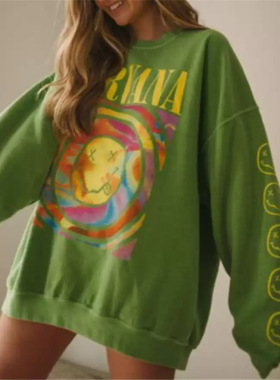 Three color pullover printed versatile hoodie top for women