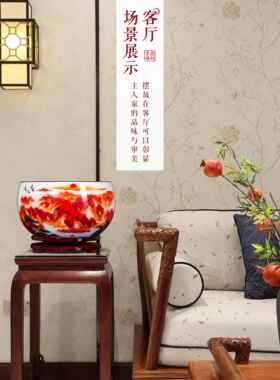 景德镇陶瓷聚器运客鸿运当头当头宝盆招财聚财摆件八方来财中式厅