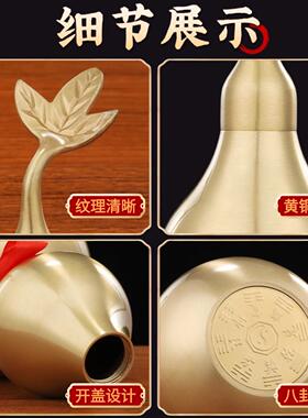 葫芦黄铜招财镇宅高级感客厅家用玄关入户大号金色开口旺财小摆件