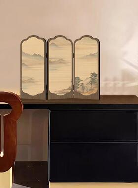 中古风桌面小屏风摆件创意入户玄关边柜电视柜摆画茶室酒店装饰