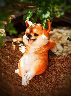 仿真小狗花盆小摆件可爱鱼缸装饰品阳台庭院布置花园造景边缘挂件