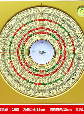万福堂全铜5寸三元三合综合盘风水罗盘高精度强磁玛瑙大天池罗经