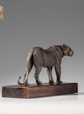 《金钱豹》全黄铜豹子摆件工艺品铜器办公室书房客厅过道桌面装饰