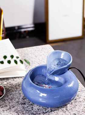 你创意型客厅小10036405迷桌流水摆件陶瓷循环水办公室面加湿器装