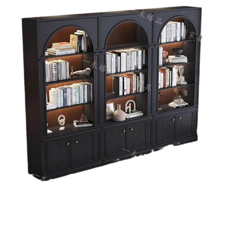 法奢式现书20591代轻实木复古书柜 客厅家用柜黑形白展示柜拱组合,淘宝优惠券,粉丝福利购,淘宝优惠卷
