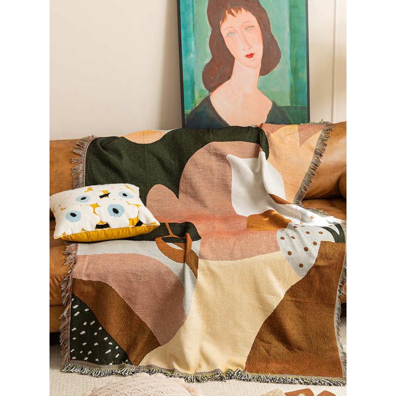 蔓越家 ins抽象复古沙发毯客厅沙发巾单人沙发盖巾布沙发套罩挂毯 - 图0