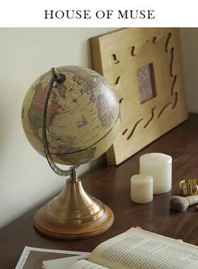 缪斯家 寰梦寻踪 覆古手工地球仪芒果木客厅办公室桌面装饰摆饰