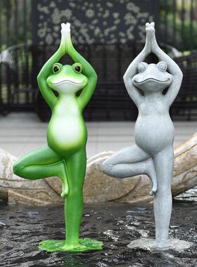 卡通瑜伽青蛙户外庭院花园装饰布置创意摆件草坪动物园林雕塑造景