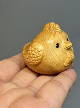 崖柏木生肖鸡手把件实木公母鸡木雕随身把玩动物小摆件文玩把玩件