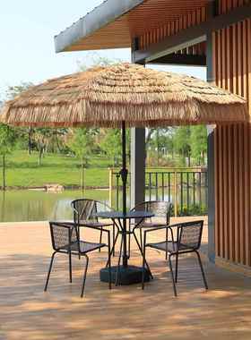 铁艺室外桌椅庭院休闲藤椅三件套防水露天桌椅带伞户外桌椅组合