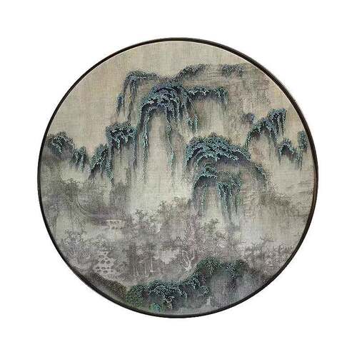 新中式书房茶室圆形山水禅意挂画中国风客厅墙面装饰画实物画 - 图3