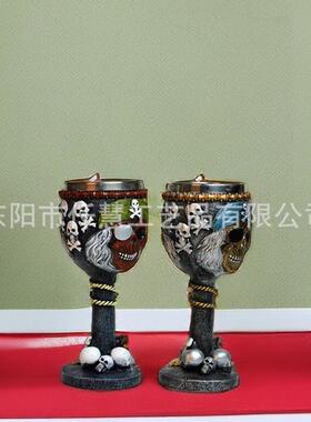 跨境树脂摆件骷髅头酒杯创意3D立体不锈钢高脚杯子家居装饰