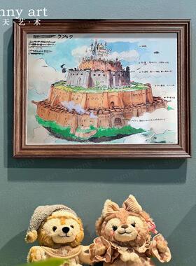 覆古风宫崎骏天空之城覆刻手绘线 线稿客厅家居装饰画 画沙发电表