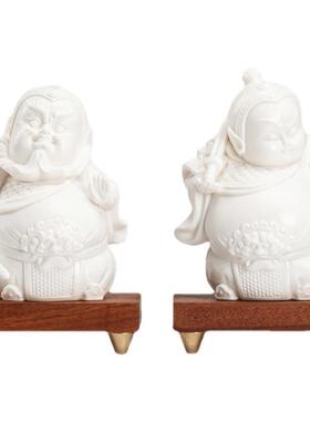 天降神兵哼哈二将门神陶瓷一对摆件人物客厅家居玄关