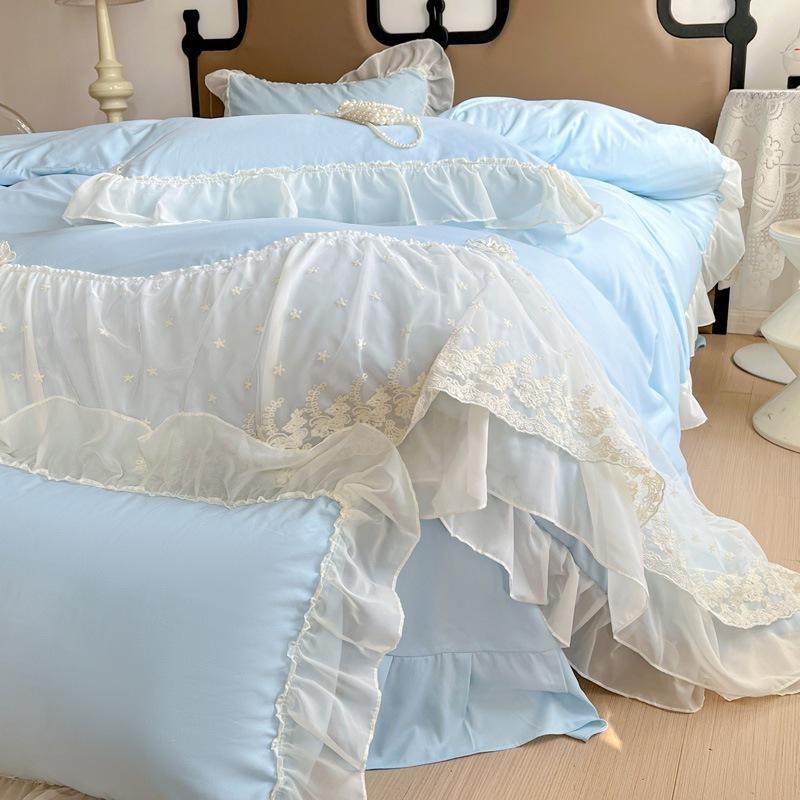 轻法式纱裙糯小棉爱丽莎雪纺花边四件套少女感床品舒适透气套件,淘宝优惠券,粉丝福利购,淘宝优惠卷