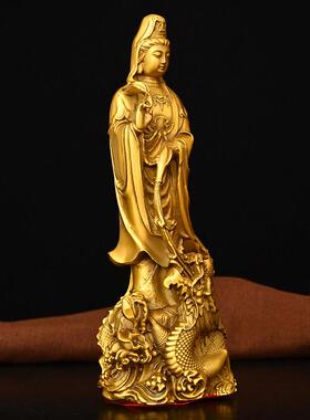 正品观世菩音萨件全铜乘龙骑龙观水月观音摆佛像家居客厅音佛堂用