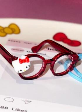 可爱kitty猫红框眼镜吊坠天
