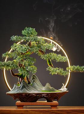 仿真迎客松崖柏景创摆件意客盆厅办摆公室玄关景观盆栽JWX装饰绿