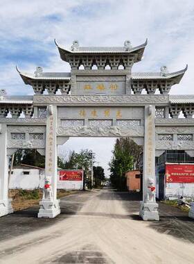 厂家直销大型花岗岩石牌楼公园寺院入口石牌坊新农村石雕大门门楼