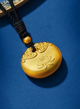 直播古法沙金项链黄铜镀金莲花锁包吊坠手绳编织黑绳项链首饰品