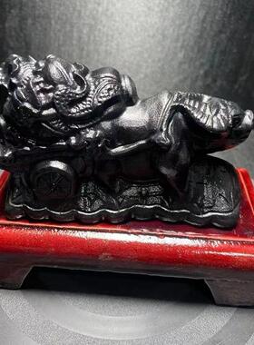 天然招财黑牛摆件黑曜石雕刻牛拉元宝白菜风水吉祥物家居装饰摆件