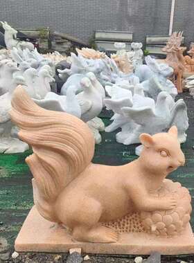 园林大理石松鼠动物园小品花岗岩石头松鼠景区摆件石雕松鼠雕刻