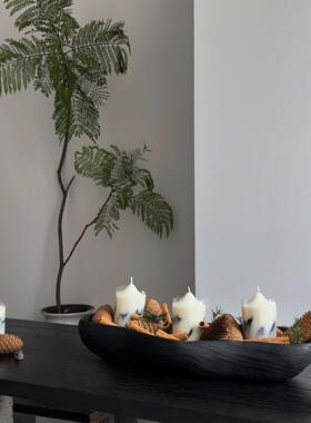 侘寂风香薰蜡烛托 托盘套餐实木弧形创意蜡烛台民宿酒店玄关装饰