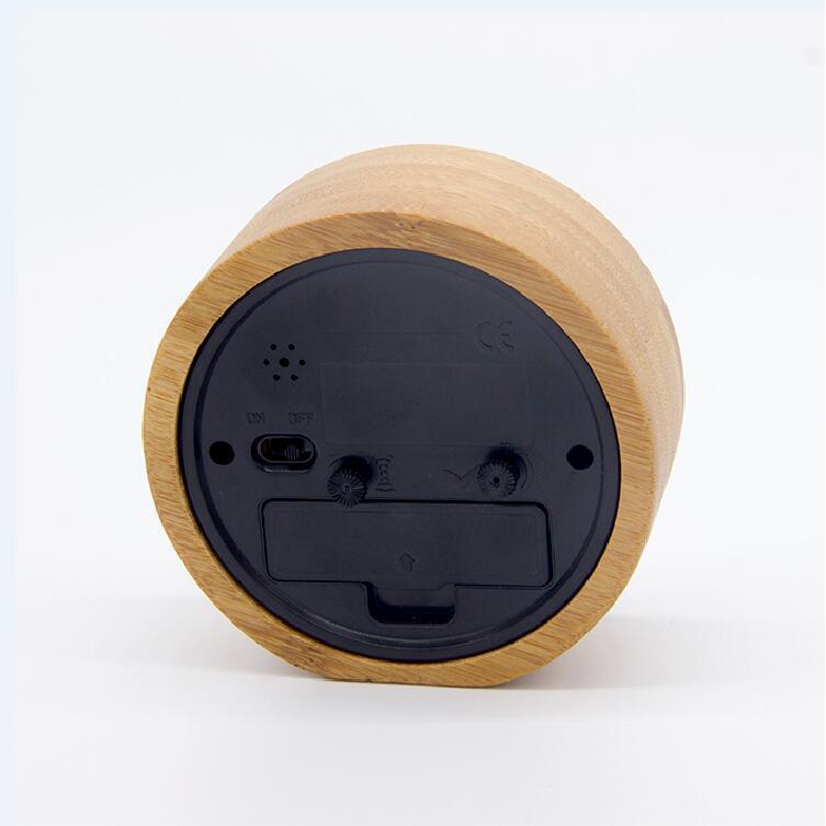 Beech round acrylic mirror LED electronic alarm clock silent silent retro LED wooden clock fabric