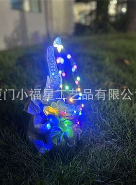 跨境新品母子象多肉花盆带太阳能流水灯四彩色户外花园庭院装饰灯