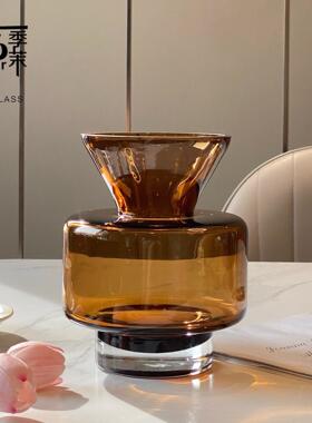 HJM-意大利设计师款琥珀色复古玻璃花瓶客厅餐桌家居插花装饰摆件