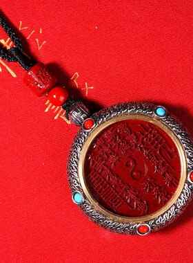 紫金砂朱砂道家饰品山鬼花钱吊坠挂件项链镶嵌款低含量朱砂礼物