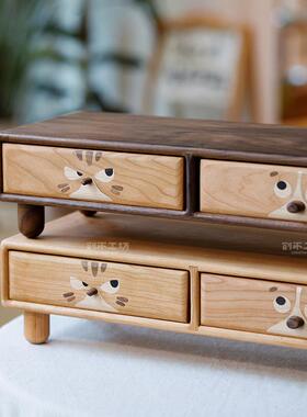 猫狗双全显示器增高架/实木电脑架底座办公桌面收纳键盘整理架