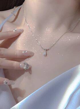 日升月落项链韩版水滴小众复古ins锁骨链项链银色女简约项链