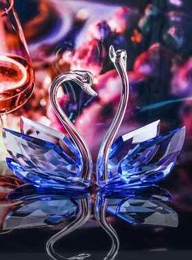 A6L水晶天鹅客厅玄关轻奢玻璃摆件电视柜酒柜柜台装饰品家居结婚