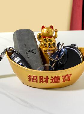 新年果盘招财猫托盘过年送礼放年货干果零食遥控收纳盘新中式摆件