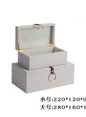 现货新中式简约皮革首饰盒时尚家居样板间装饰盒书房软装饰品摆件