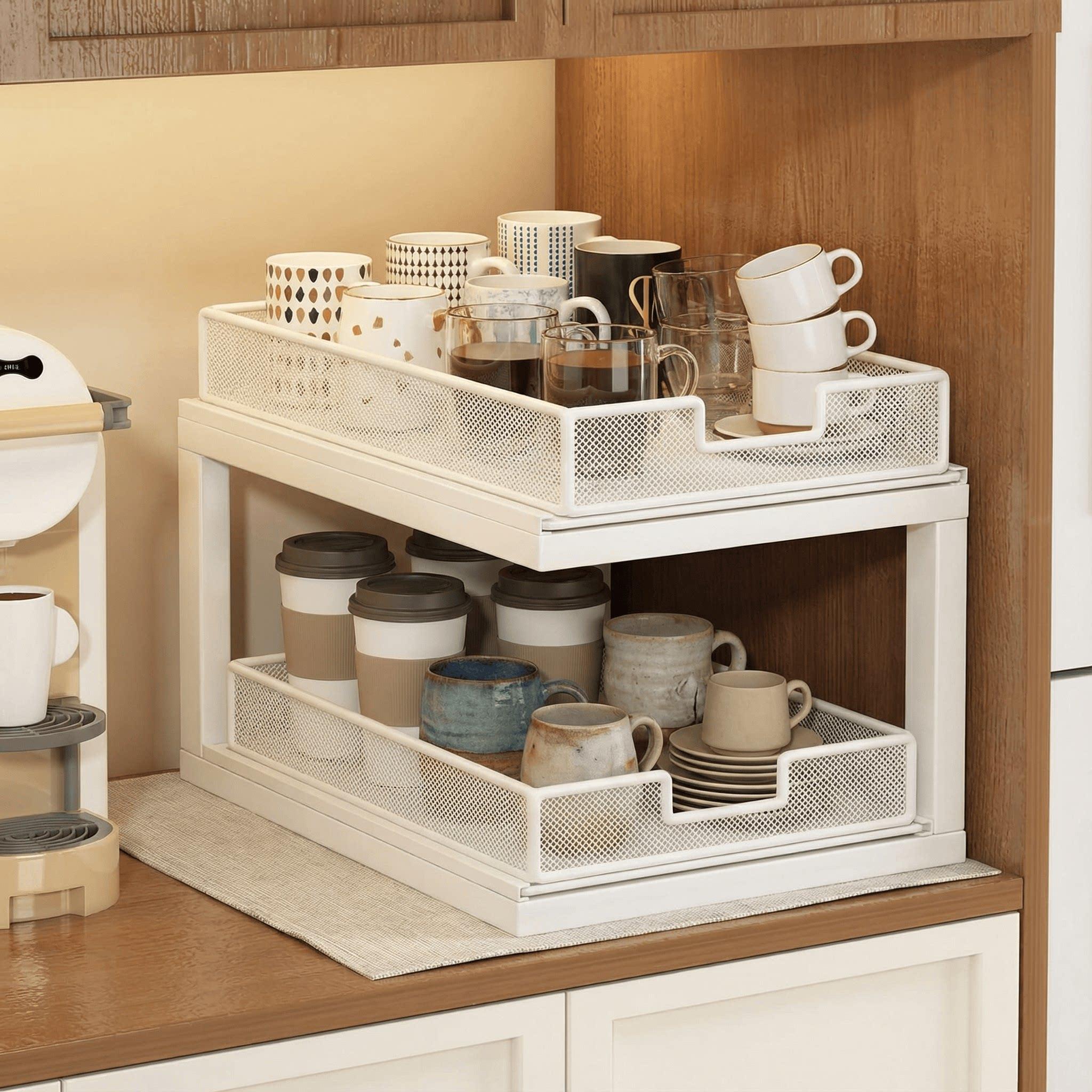 Cup storage rack desktop storage cabinet sideboard coffee cup teacup tea set household desktop pull-out type