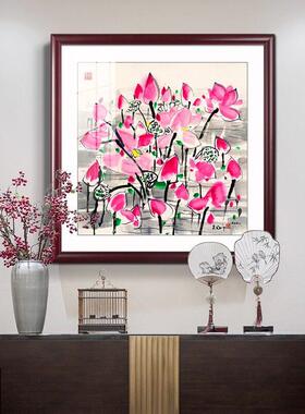 吴冠中水乡挂画新中式客厅装饰画入户玄关画酒店大厅风景壁画斗方