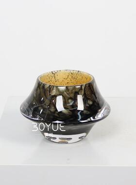 现代简约创意孔雀绿飞碟厚底琉璃花瓶洽谈桌样板房软装家居摆件