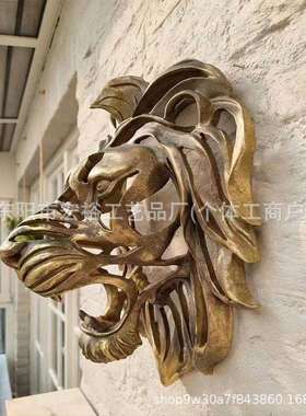 跨境 黄金狮子头挂件 树脂工艺品 庭院花园室内墙壁装饰品