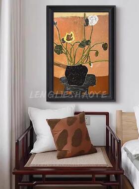 中古风静物花瓶餐厅客厅挂画法式高级感玄关墙壁画抽象床头装饰画