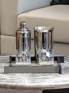 孔河方皮托盘电镀陶瓷花器玻璃酒杯样板房销售部客厅茶几装饰