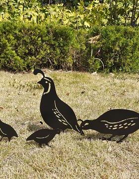 新款爆品金属设计鹌鹑一家庭院插件创意花园景观装饰铁艺摆件