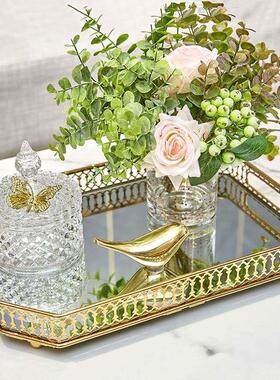 北欧风轻奢合金镀金镜面托盘客厅茶几装饰水果盘金属收纳储物摆件