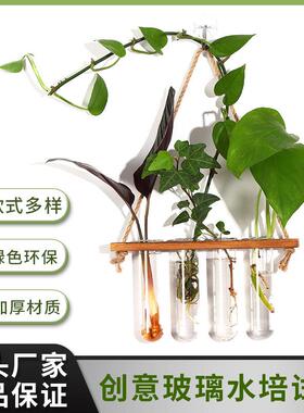 现货挂壁绿植装饰品悬挂式木架玻璃水培试管花瓶植物容器创意家居