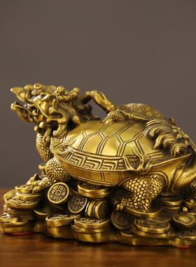 新款直销铜龙龟摆件黄铜金钱八卦龙头龟母子龙龟客厅办公室大号