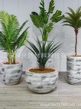 厂家玻璃钢花盆定制户外大号圆形花瓶室内组合绿植盆栽落地摆件