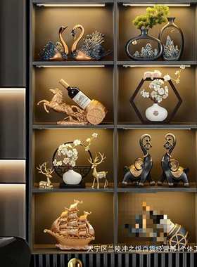 中国风办公室书房摆件高档高级感客厅酒柜装饰品展示柜博古架书柜